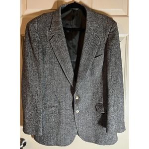 Mens Size 44R Arnold Palmer 100% Wool Herringbone Black And White Blazer Jacket